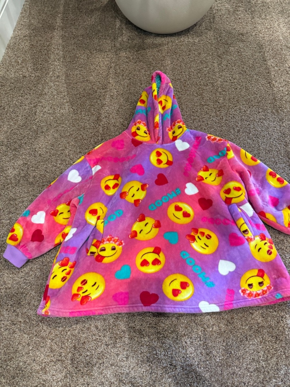 Girls' Pink Plush Emoji Hooded Sweatshirt